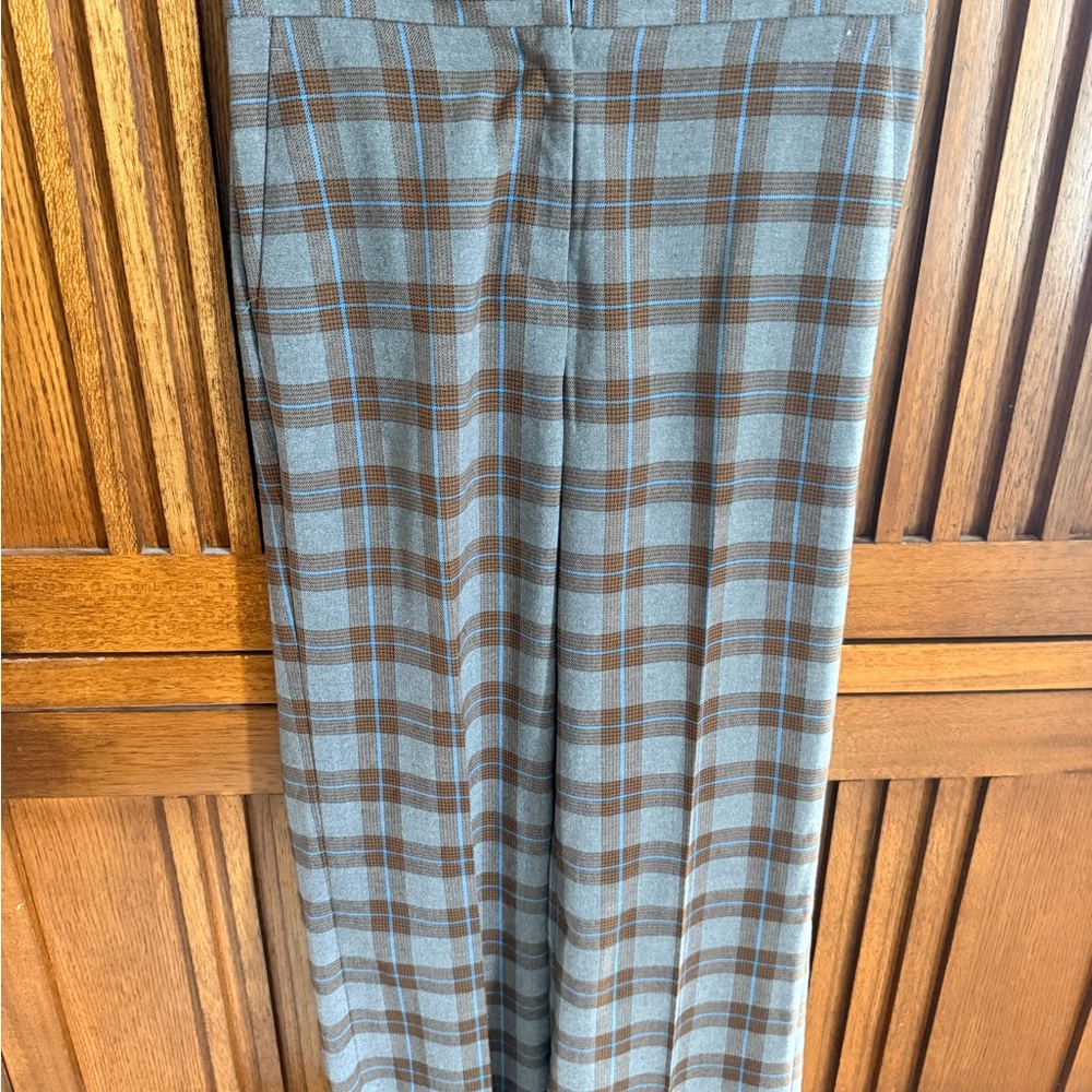 Ann Taylor Factory Wide-Leg Plaid Pants in Blue and Brown